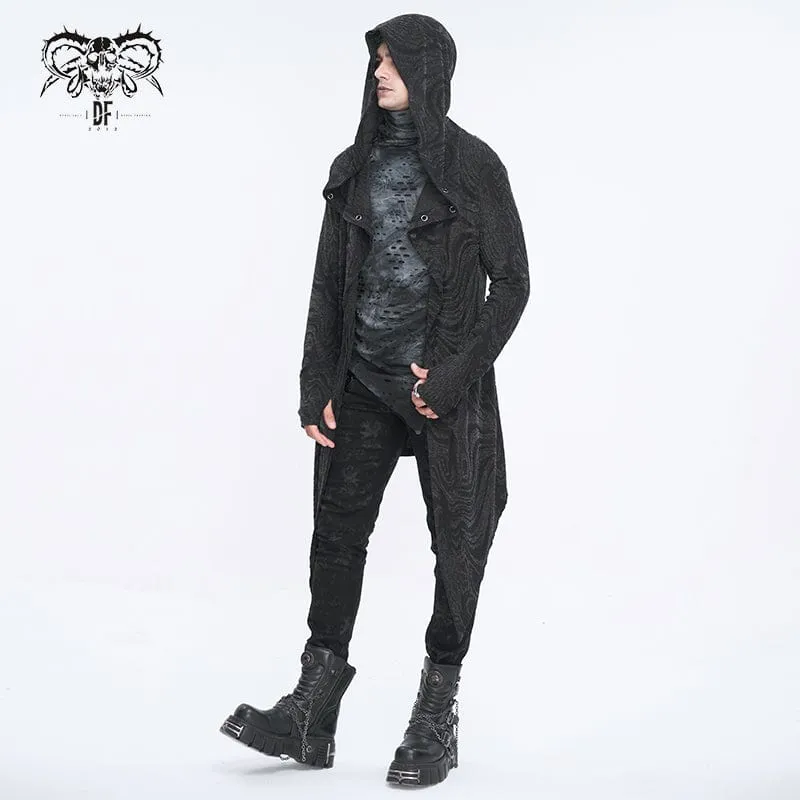 Men's Gothic Irregular Multi-chain Coat with Hood Black