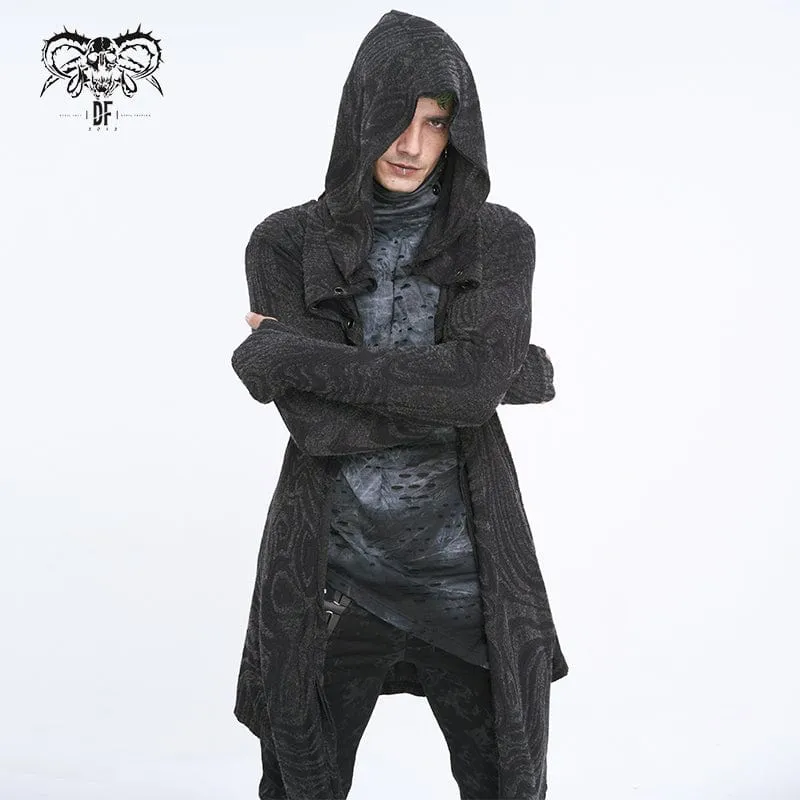 Men's Gothic Irregular Multi-chain Coat with Hood Black