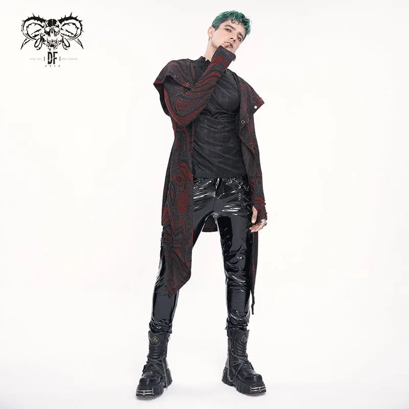 Men's Gothic Irregular Multi-chain Coat with Hood Red