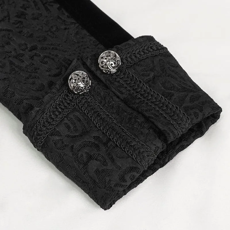 Men's Gothic Stand Collar Embossed Swallow-tailed Coat Black