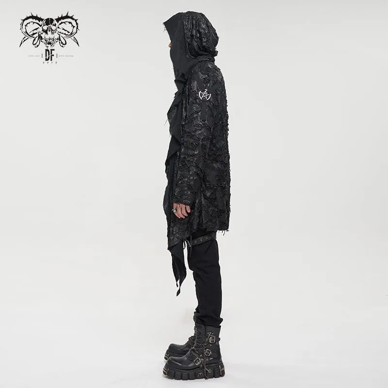 Men's Punk Irregular Ripped Coat with Hood