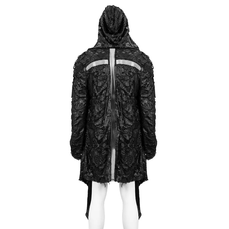 Men's Punk Irregular Ripped Coat with Hood