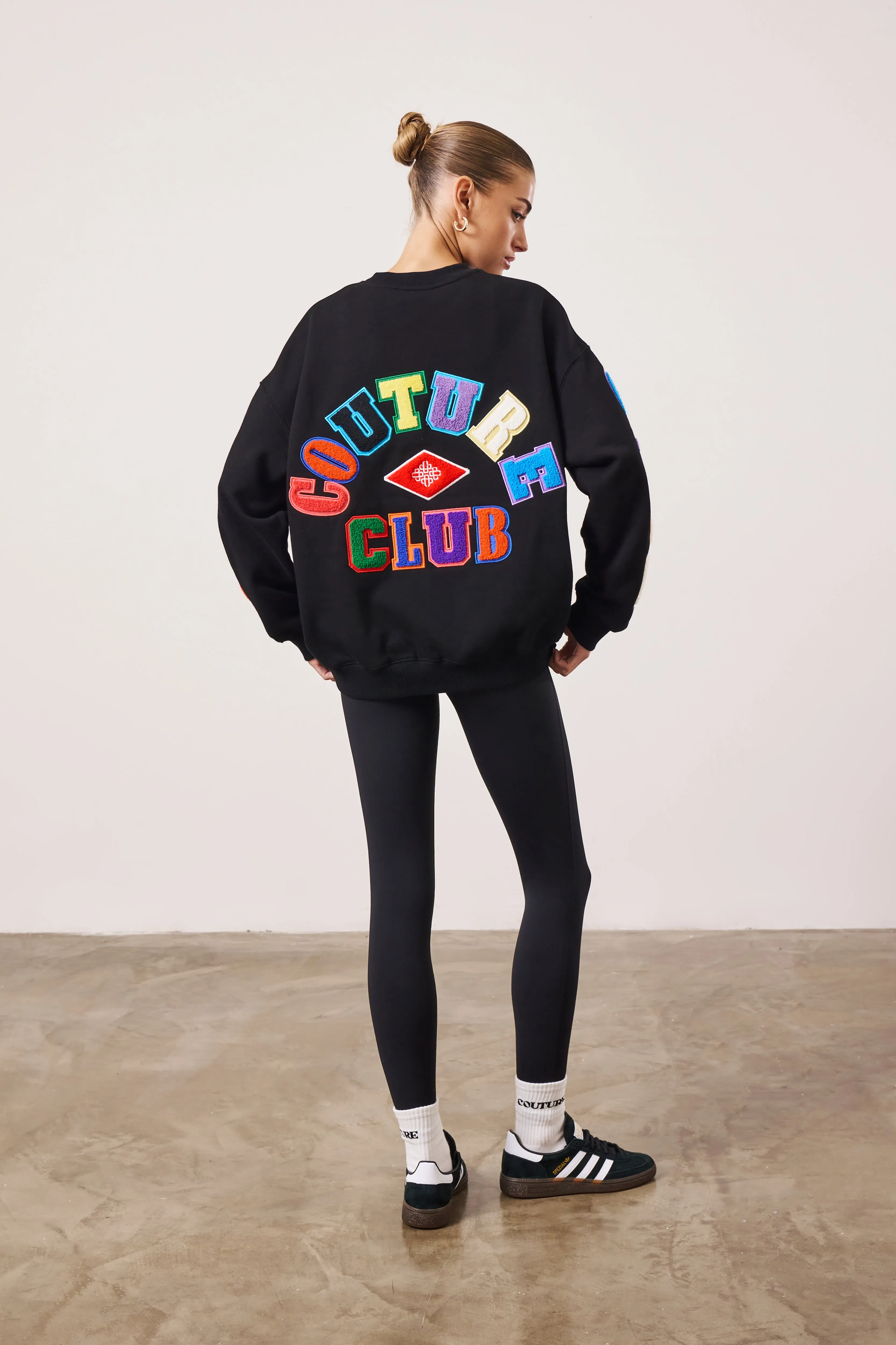 MULTIBADGED CHENILLE RELAXED SWEATSHIRT - BLACK