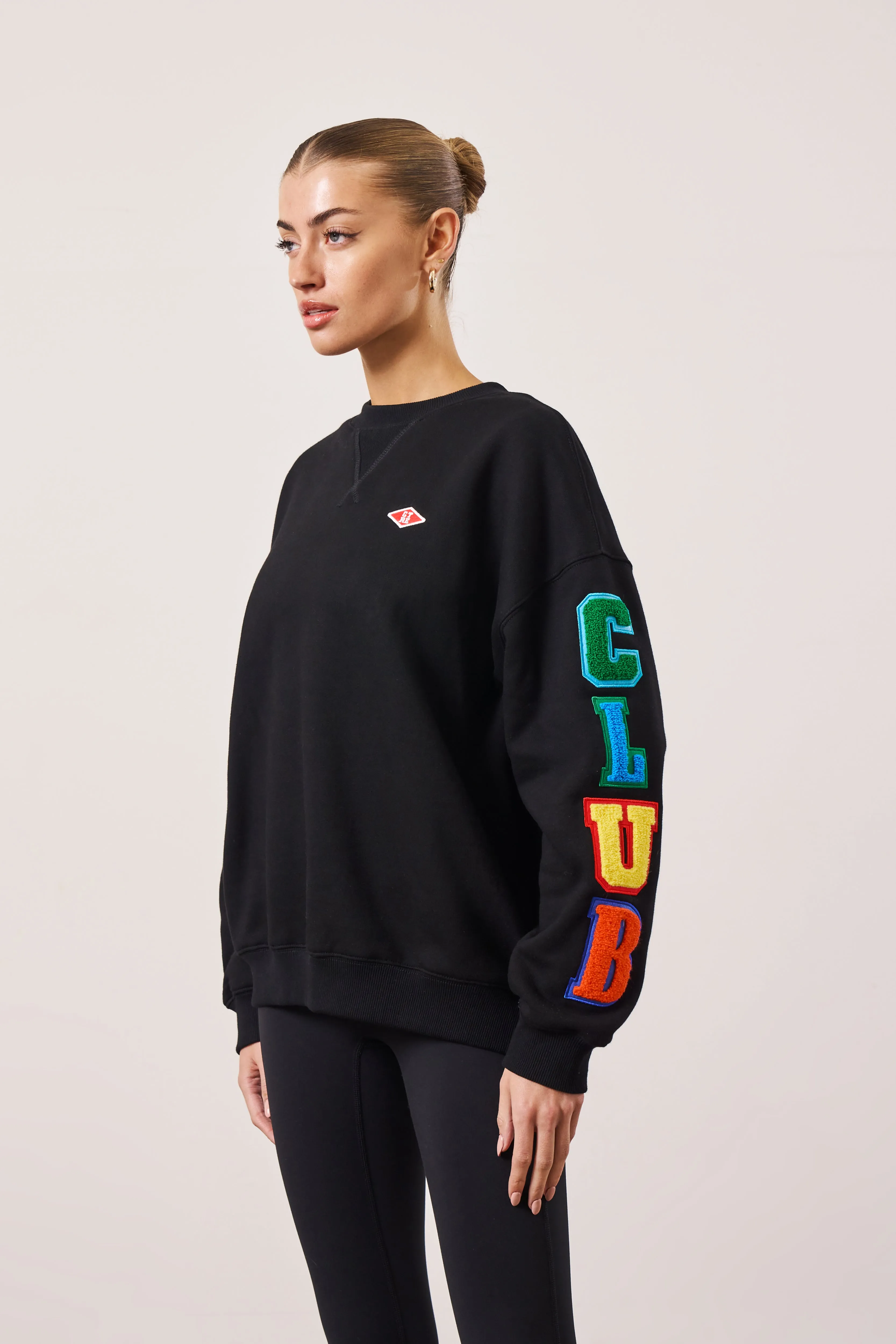 MULTIBADGED CHENILLE RELAXED SWEATSHIRT - BLACK