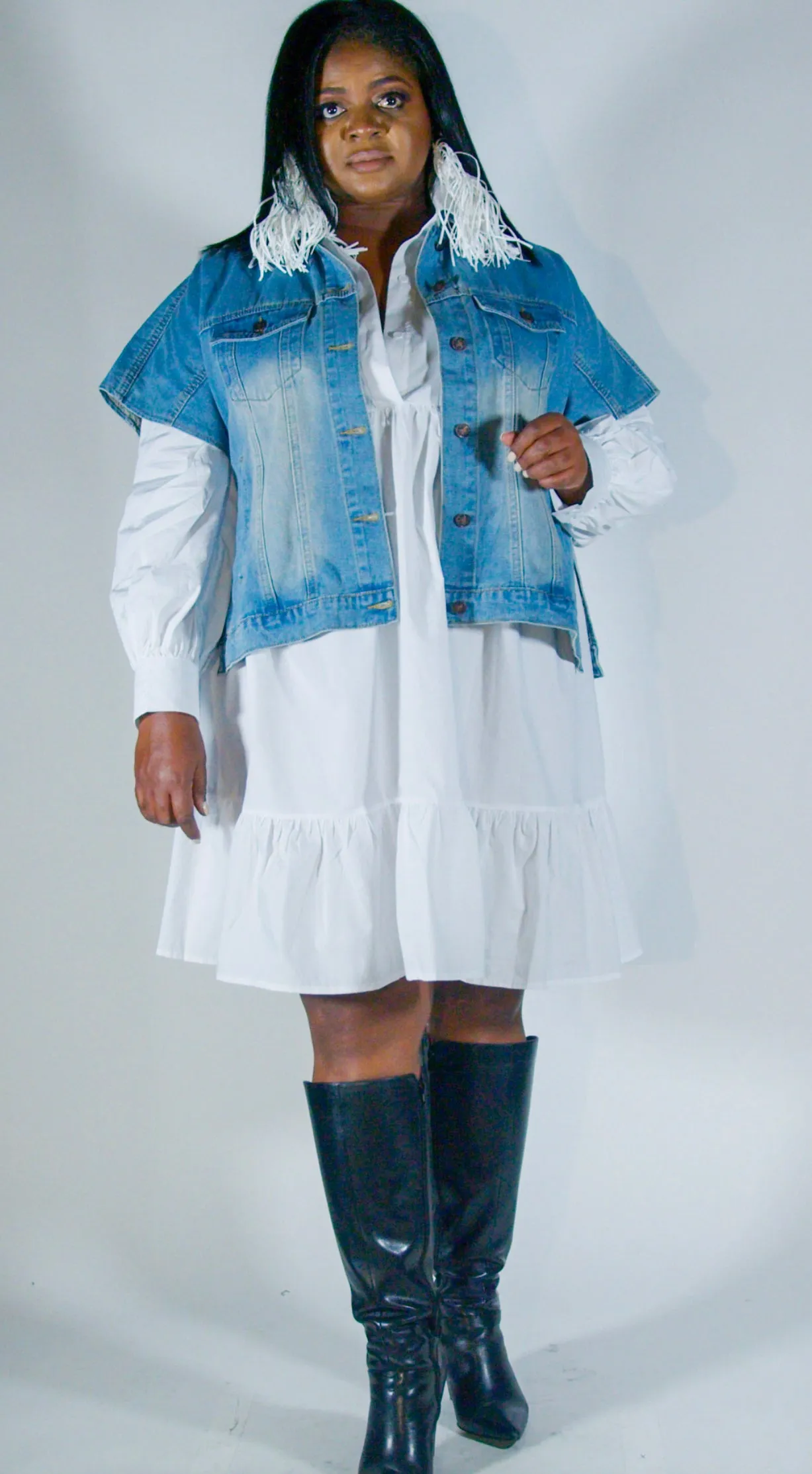 "Side Wayz” Denim Cape Jacket