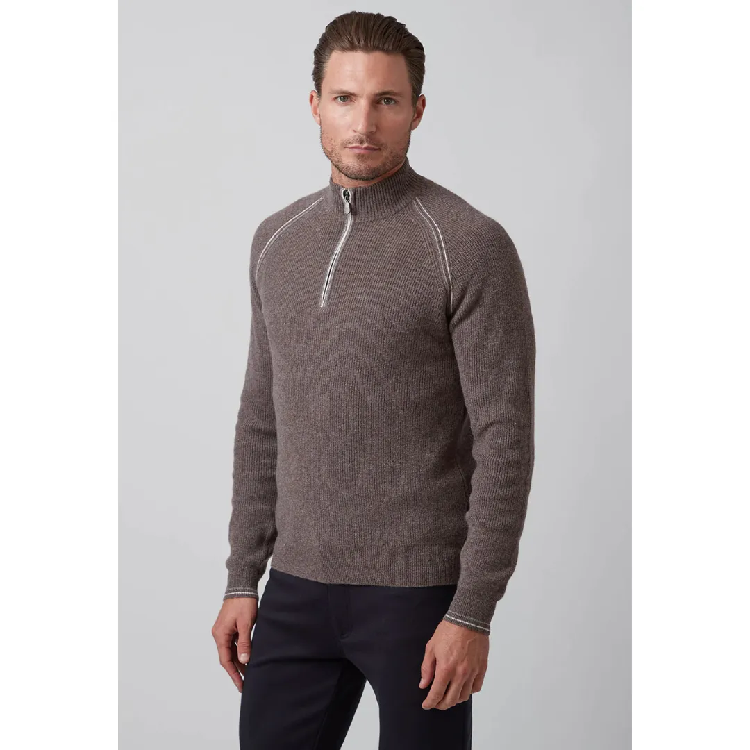 Raffi The Holden Long Sleeves Rib Trim Zip Mock Sweater