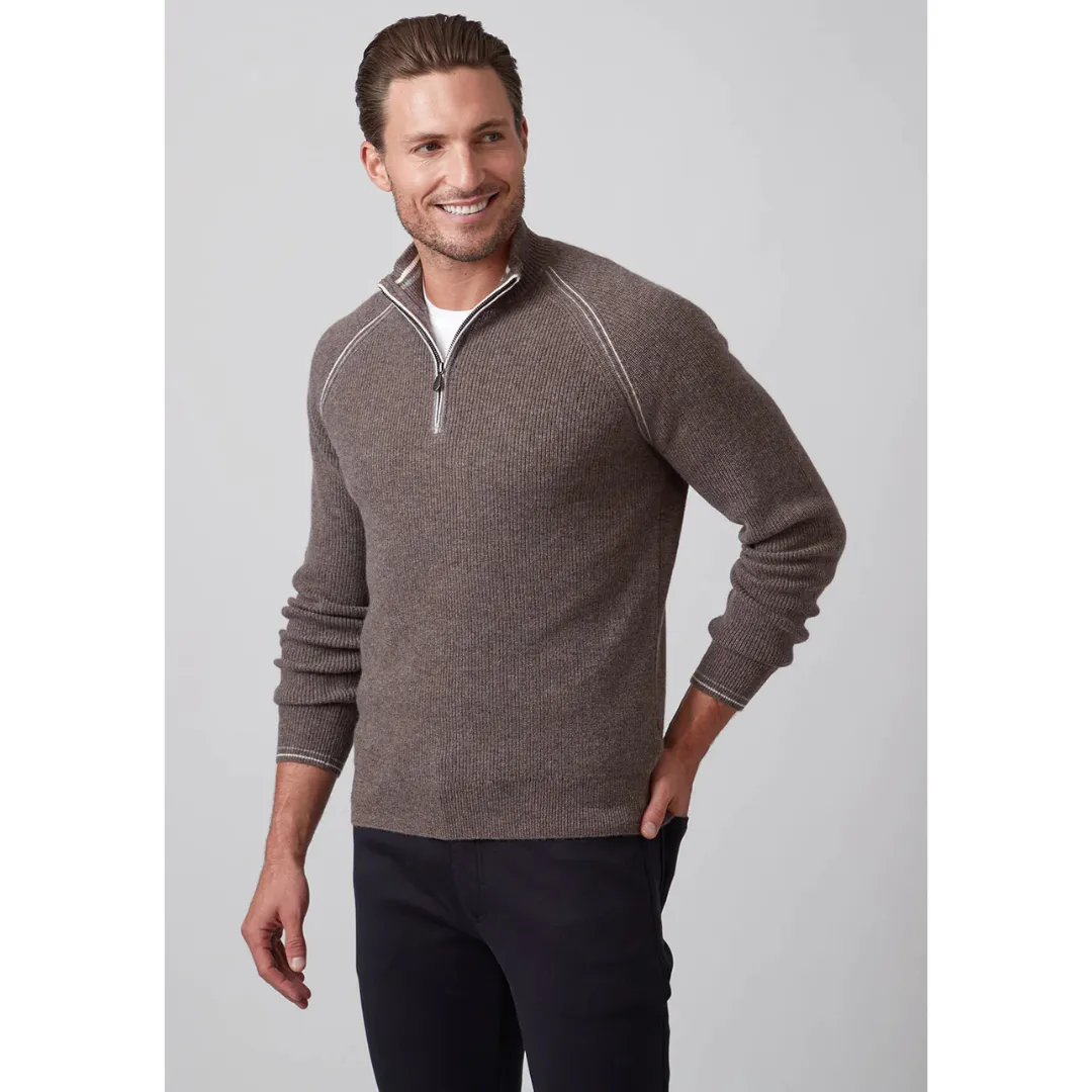 Raffi The Holden Long Sleeves Rib Trim Zip Mock Sweater