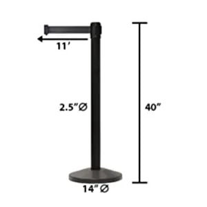 Retractable Belt Barrier Stanchion, Black Post, 11 Ft. Belt - CCW Series RBB-100