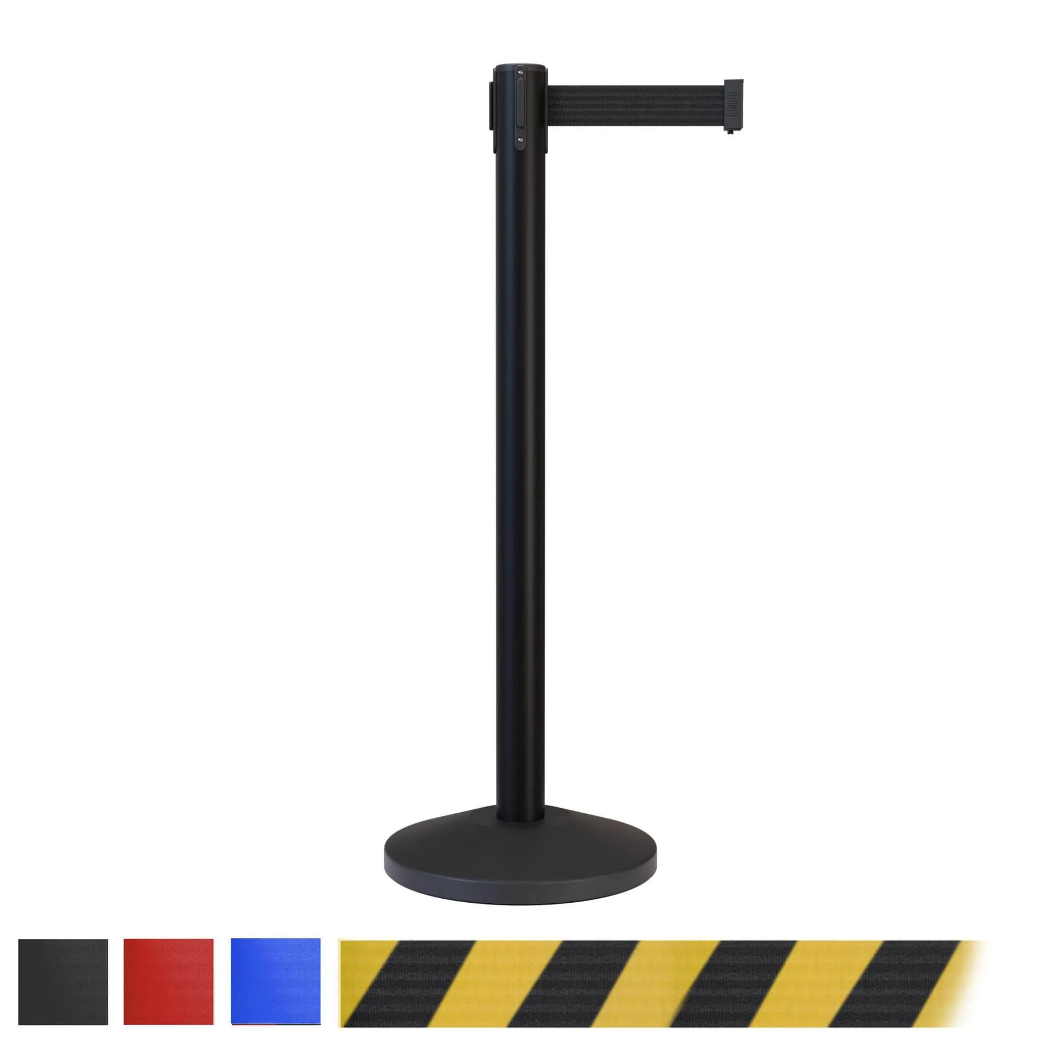 Retractable Belt Barrier Stanchion, Black Post, 7.5 Ft. Belt - CCW Series RBB-100