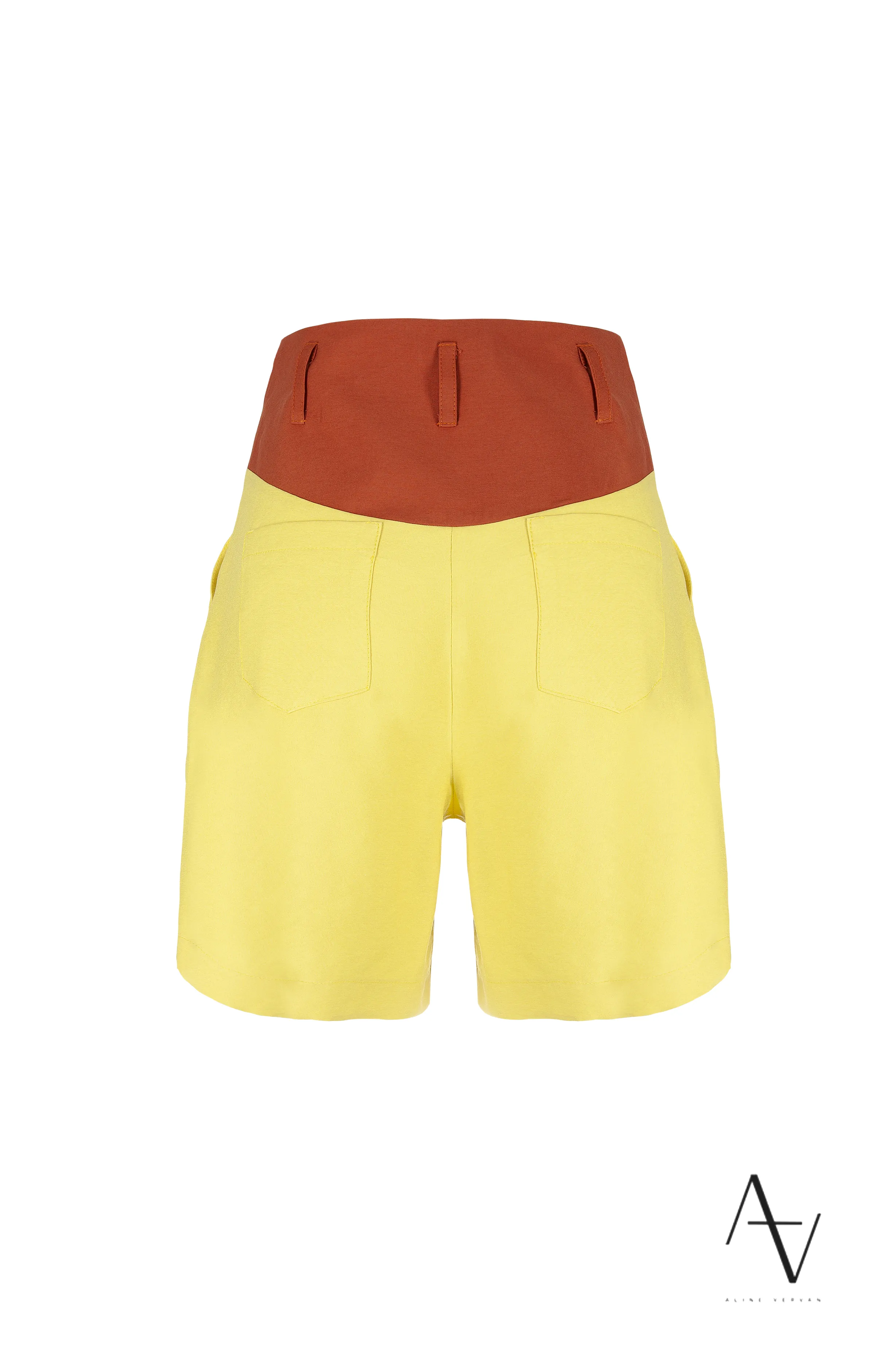 Short feminino de alfaiataria bicolor