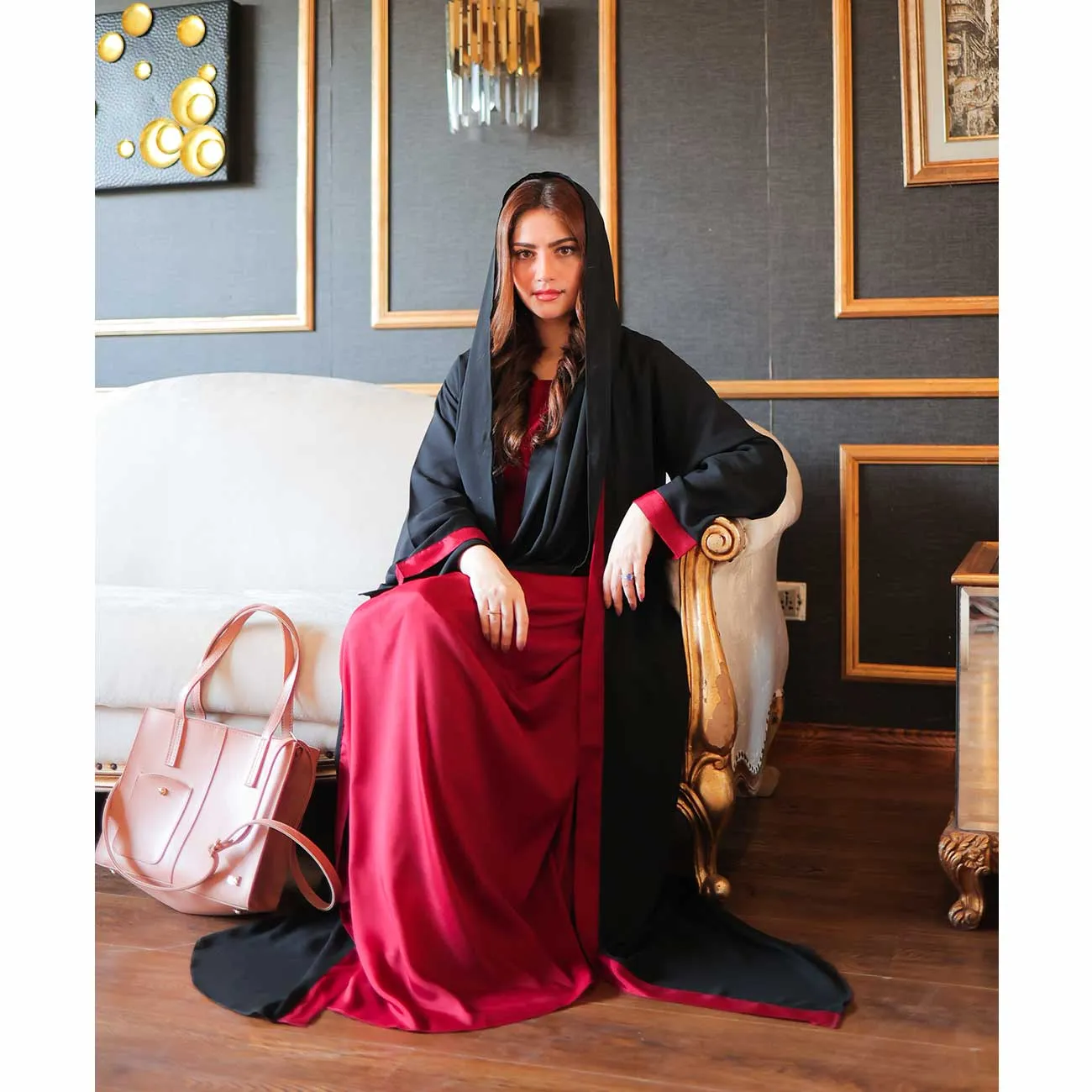 Slay Abaya (Black & Maroon)