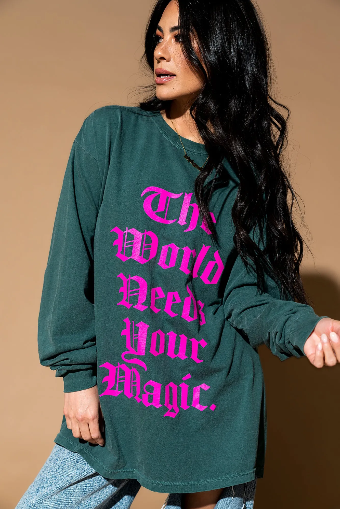 The World Needs Your Magic Mantra Oversized Long Sleeve Tee