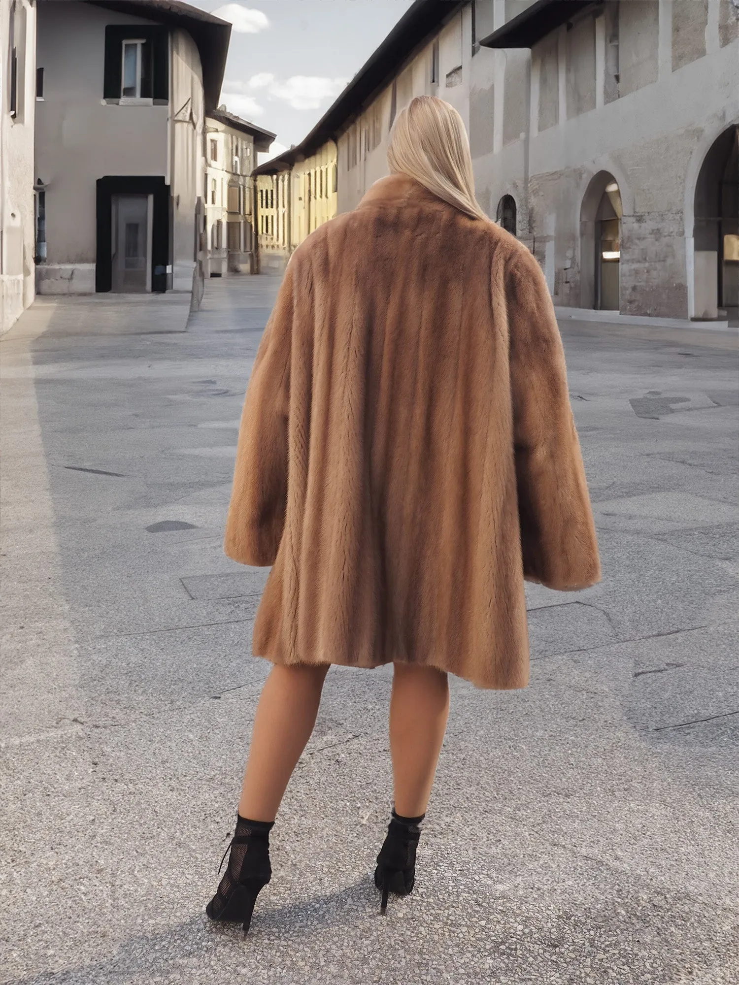 Vintage Pastel Canadian Brown Mink Fur Coat 88" Swing Stroller XL/3XL