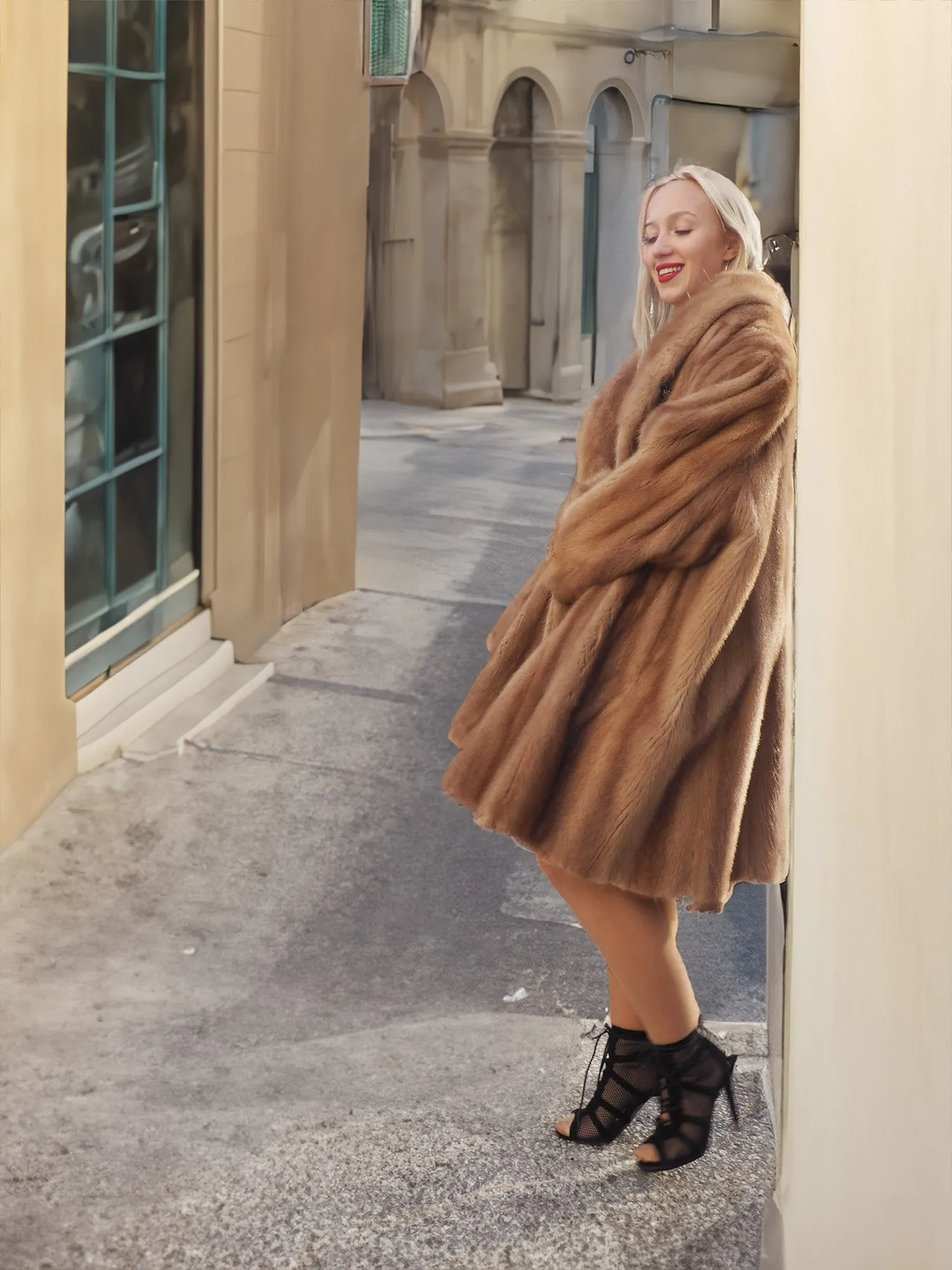 Vintage Pastel Canadian Brown Mink Fur Coat 88" Swing Stroller XL/3XL