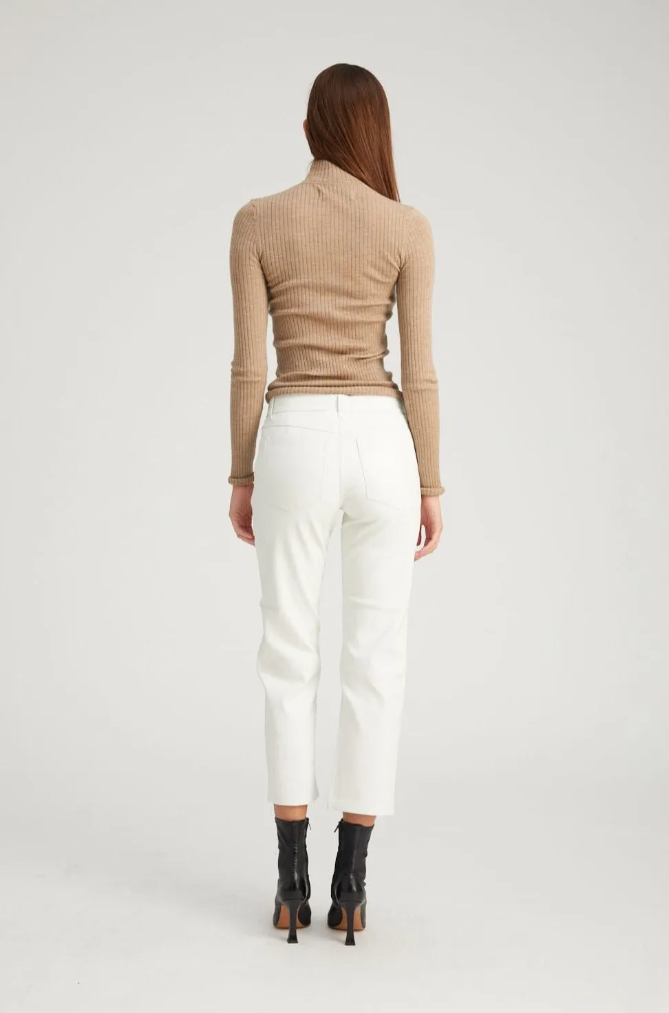 White Leather 5 Pocket Straight Leg Pants