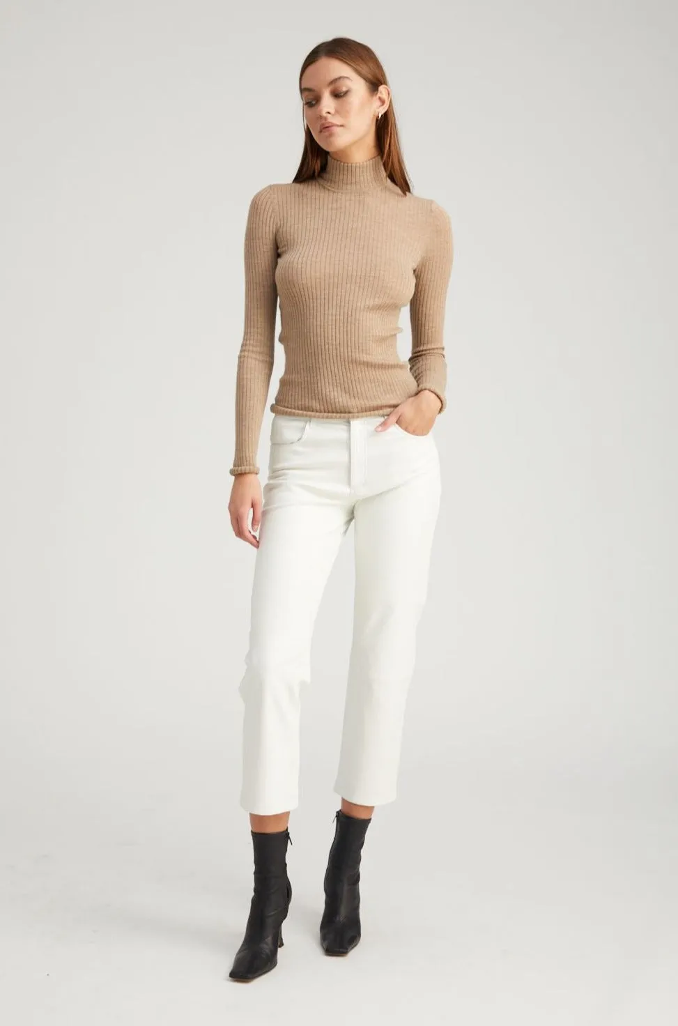 White Leather 5 Pocket Straight Leg Pants