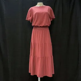 Wmns NATION LTD. Los Angeles Dark Blush Tiered Blouson Casual Maxi Dress Sz S